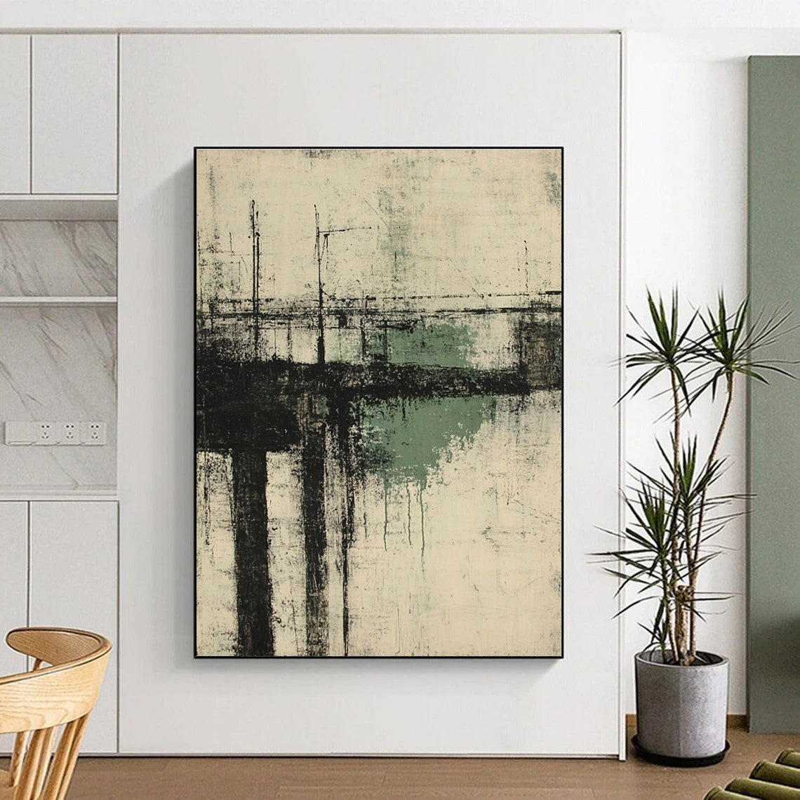 Monochromatic Bridge Abstract for Minimalist Home & Black - and - White Themed Café STSC658