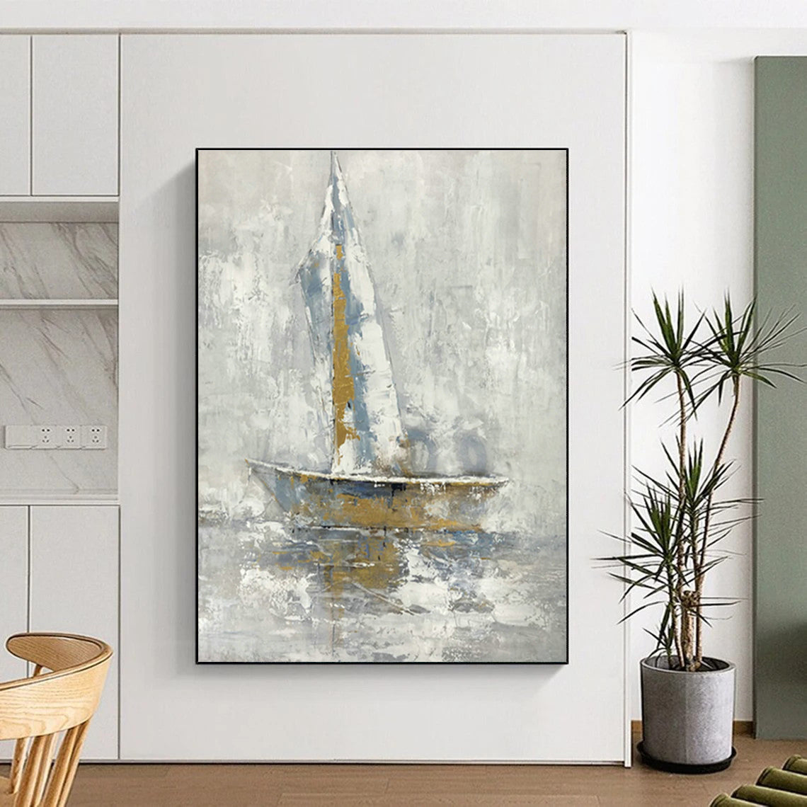 Gold - Silver - Grey Sailboat Art for Living Room & Study DLZ0470