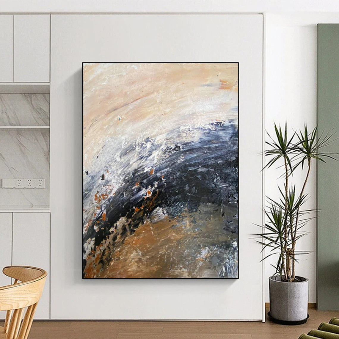 Brown - Black Abstract Art for Industrial - Style Loft Apartment Living Room Walls DLZ0008