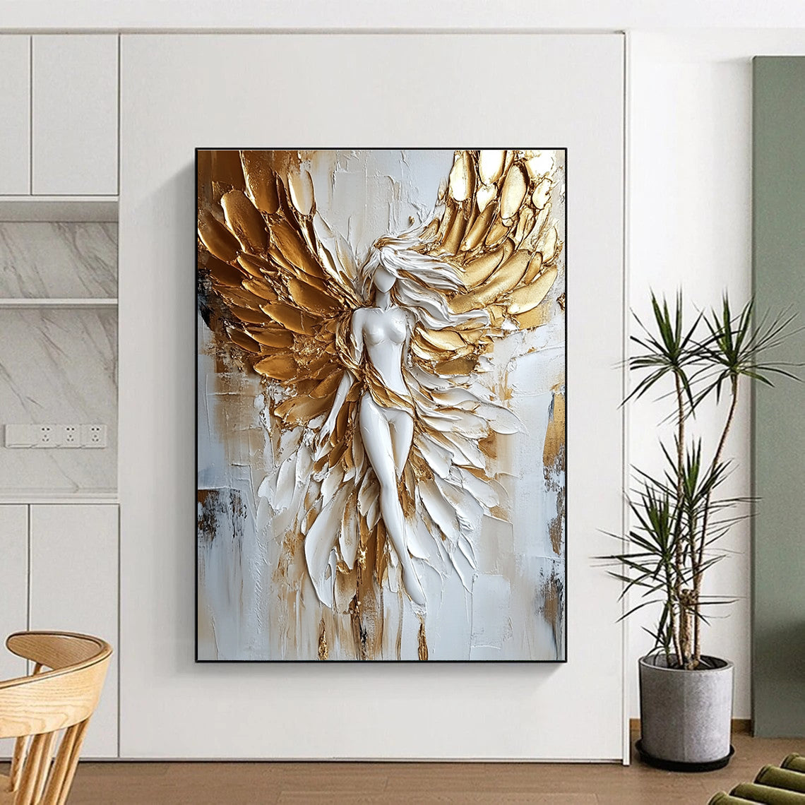Golden - Winged Figure Mythical Art for Bohemian - Style Lounge & Spiritual Home Altar STSC1472