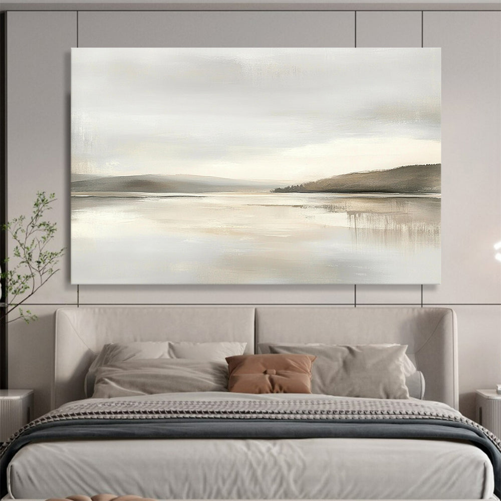 Monochrome Lake View Art for Minimalist Home Office & Serene Reading Nook SC065