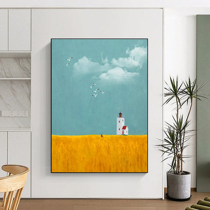 Lighthouse in Yellow Field Art for Coastal Home & Nature - Inspired Café Thatch DLZ2129