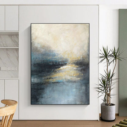 Blue - Gray Abstract Landscape Art for Modern Spa & Coastal Home Library DLZ2072