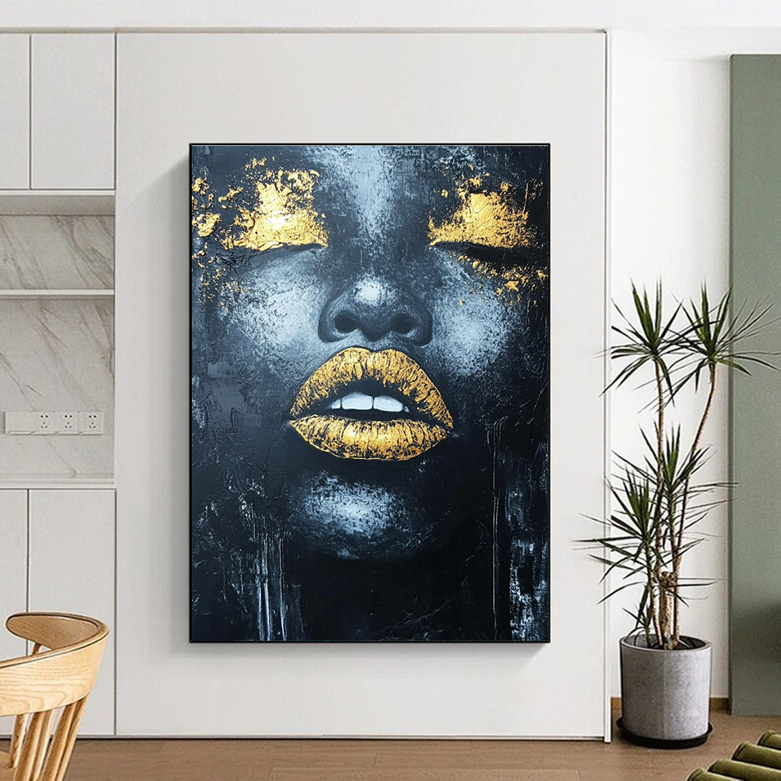 Gold - Accented Black Portrait for Luxury Bedroom & High - End Gallery STSC1276
