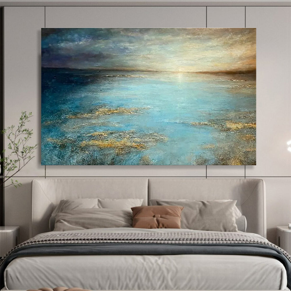 Bright Sea View Oil Painting for Coastal Home Master Bedroom Walls DLZ3155