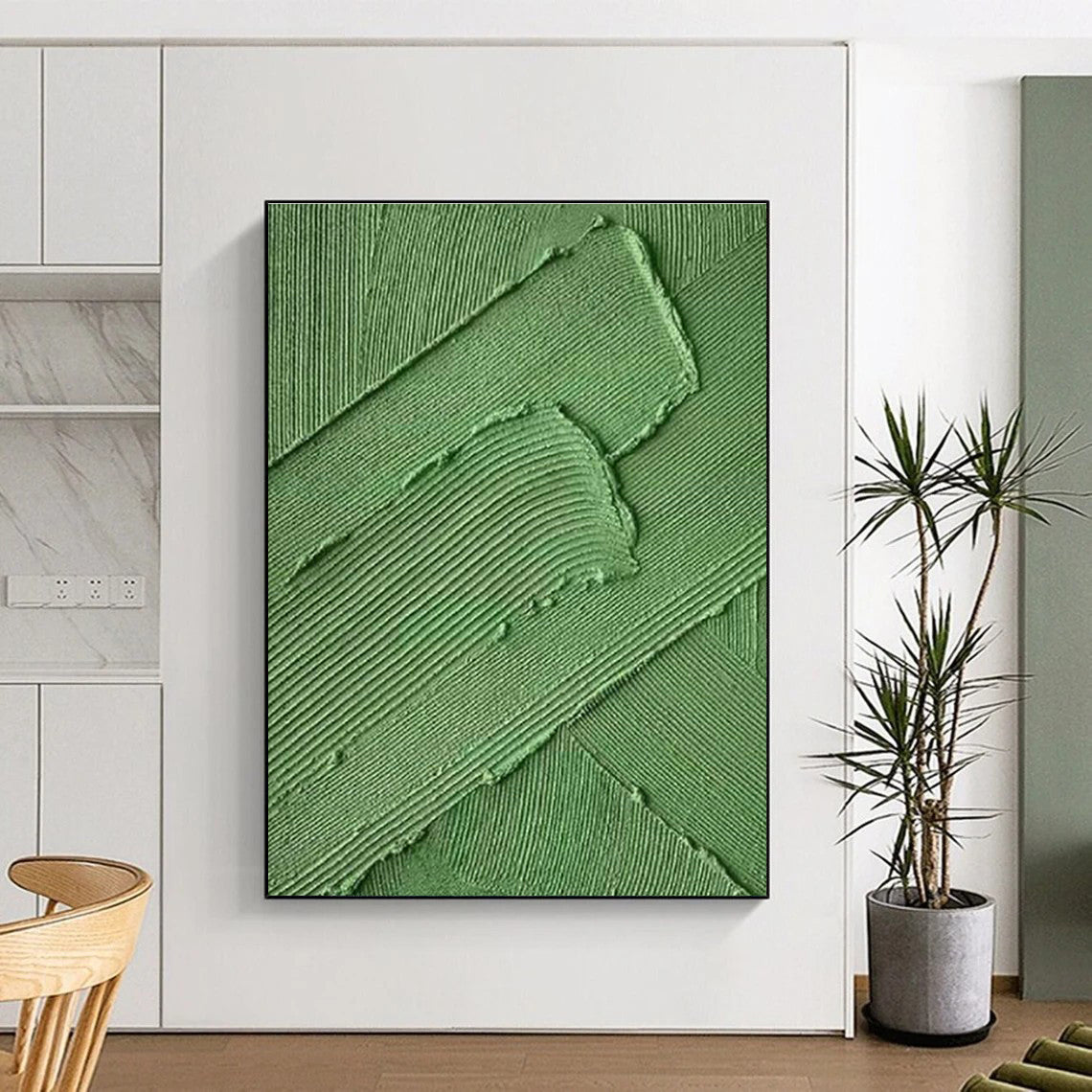 Green Texture Relief Art for Contemporary Home Gallery Walls & Minimalist Restaurant Private Dining DLZ0299