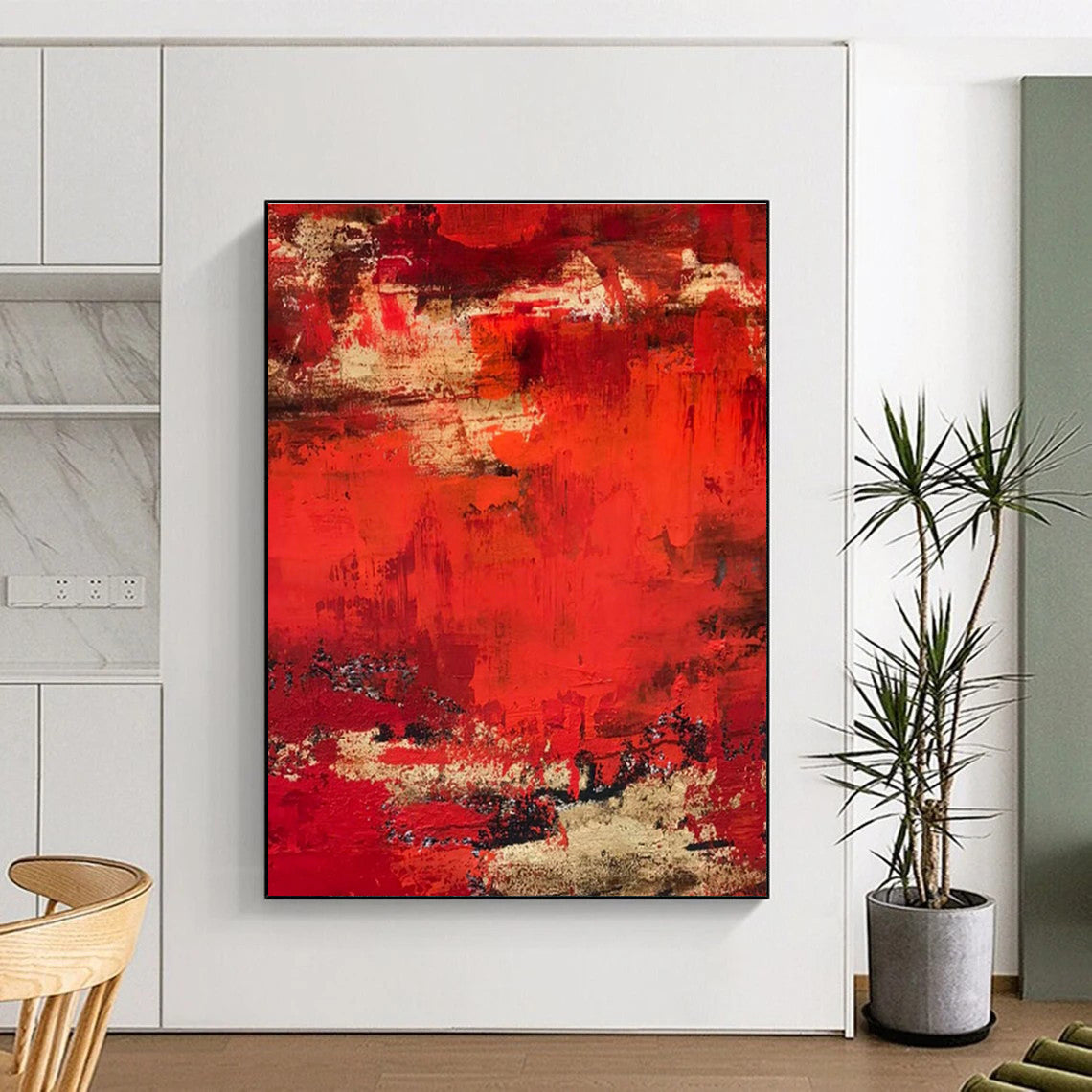 Red - Gold Textured Abstract Art for Luxury Ballroom & Opulent Home Library DLZ0769