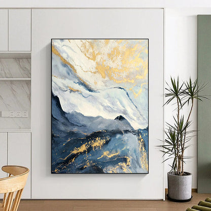 Golden - Blue Mountain Landscape for Luxury Ski Chalet & Asian - Inspired Spa DLZ0950