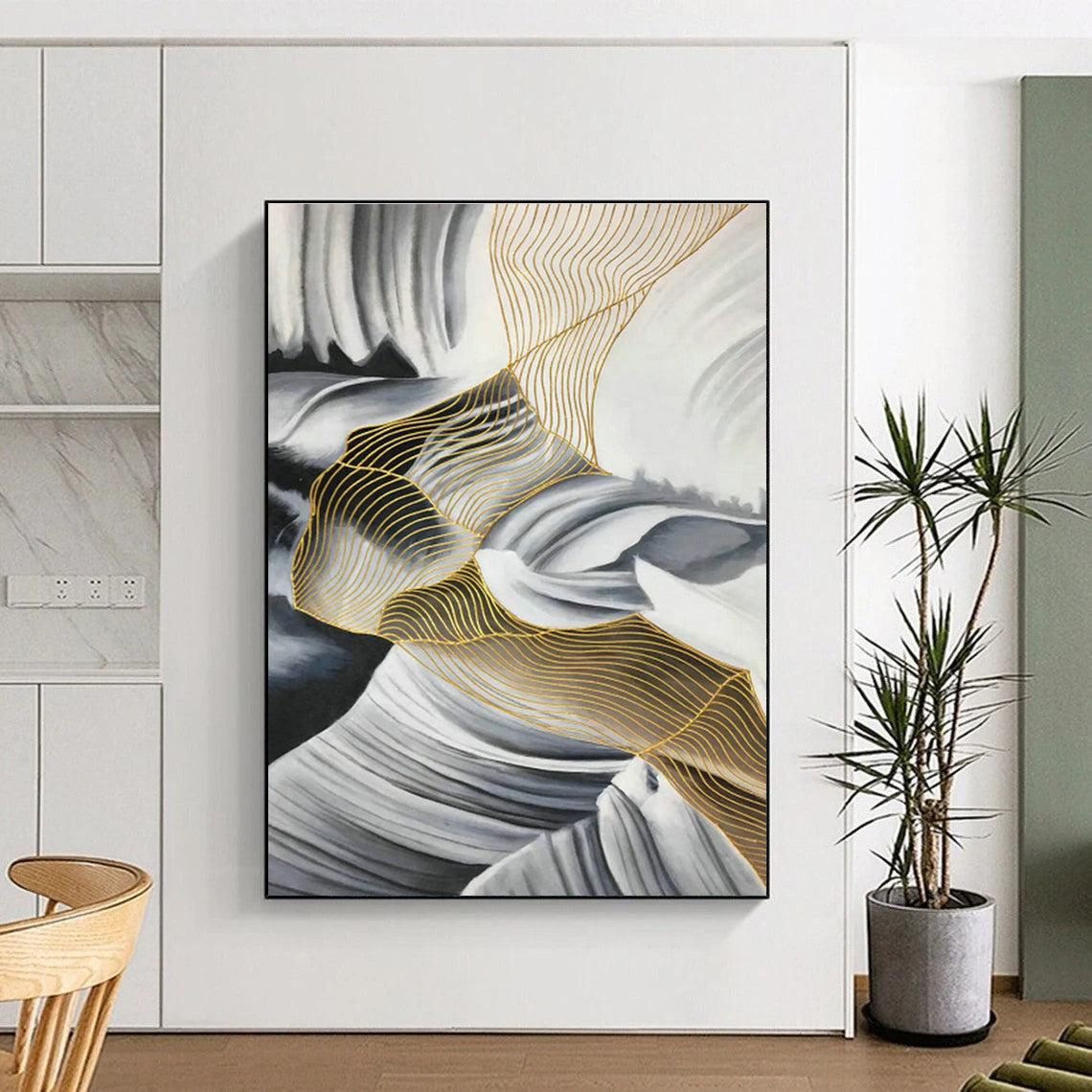 Gold - Line Landscape Abstract Art for Living Room & Foyer DLZ0541