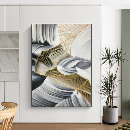 Gold - Line Landscape Abstract Art for Living Room & Foyer DLZ0541