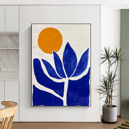 Blue Flower and Orange Sun Art for Bohemian - Style Café & Nature - Lover’s Home Studio STSC1332