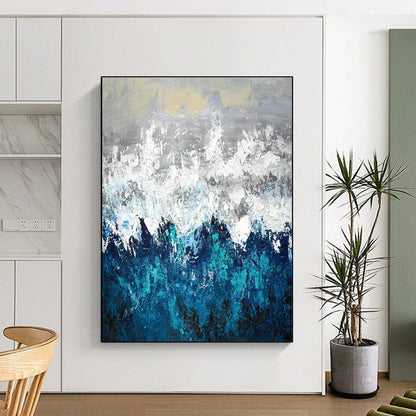 Grey - White - Blue Mountain Abstract Art for Living Room & Study DLZ0443