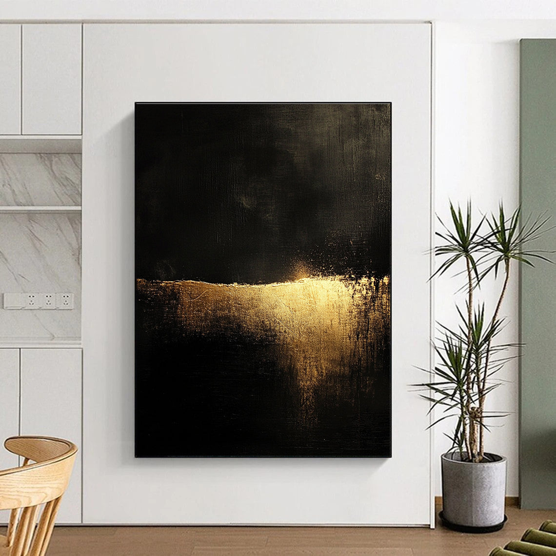 Luxe Black - Gold Abstract Art for Dining Room & Boutique Hotel STSC075