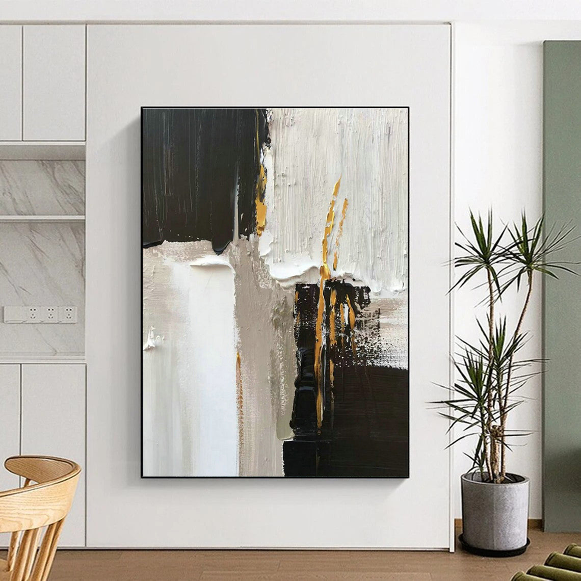 Black - Gold - White Abstract Art for Luxury Hotel Lobby & Modern Home Office DLZ1670