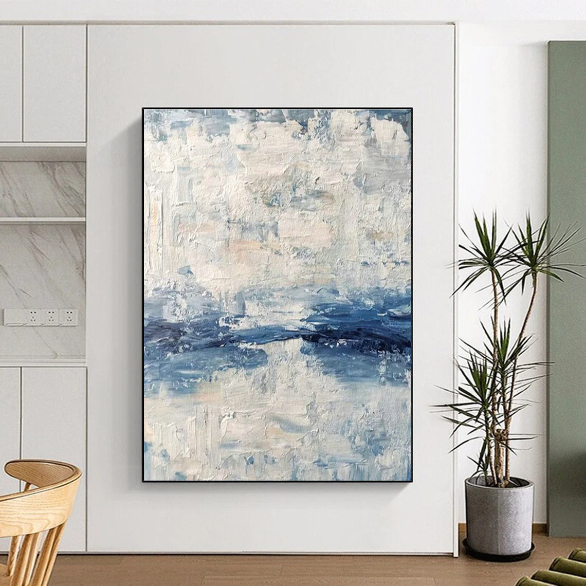 Blue and White Textured Abstract Art for Nautical - style Bedroom & Coastal Art Studio DLZ2246
