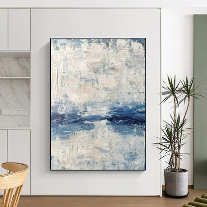 Blue and White Textured Abstract Art for Nautical - style Bedroom & Coastal Art Studio DLZ2246