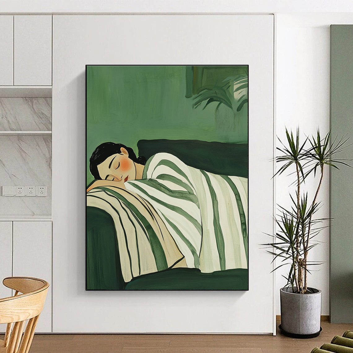 Sleeping Woman in Stripes for Serene Bedroom & Wellness Spa STSC1264