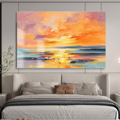 Vivid Seaside Sunset Abstract Art for Coastal - Themed Living Room DLZ2803