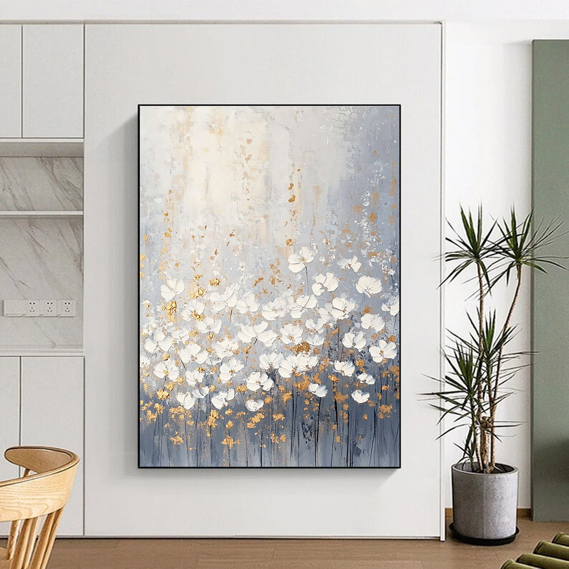 Gray and Gold Floral Abstract for Luxury Bedroom & Sophisticated Lounge STSC318