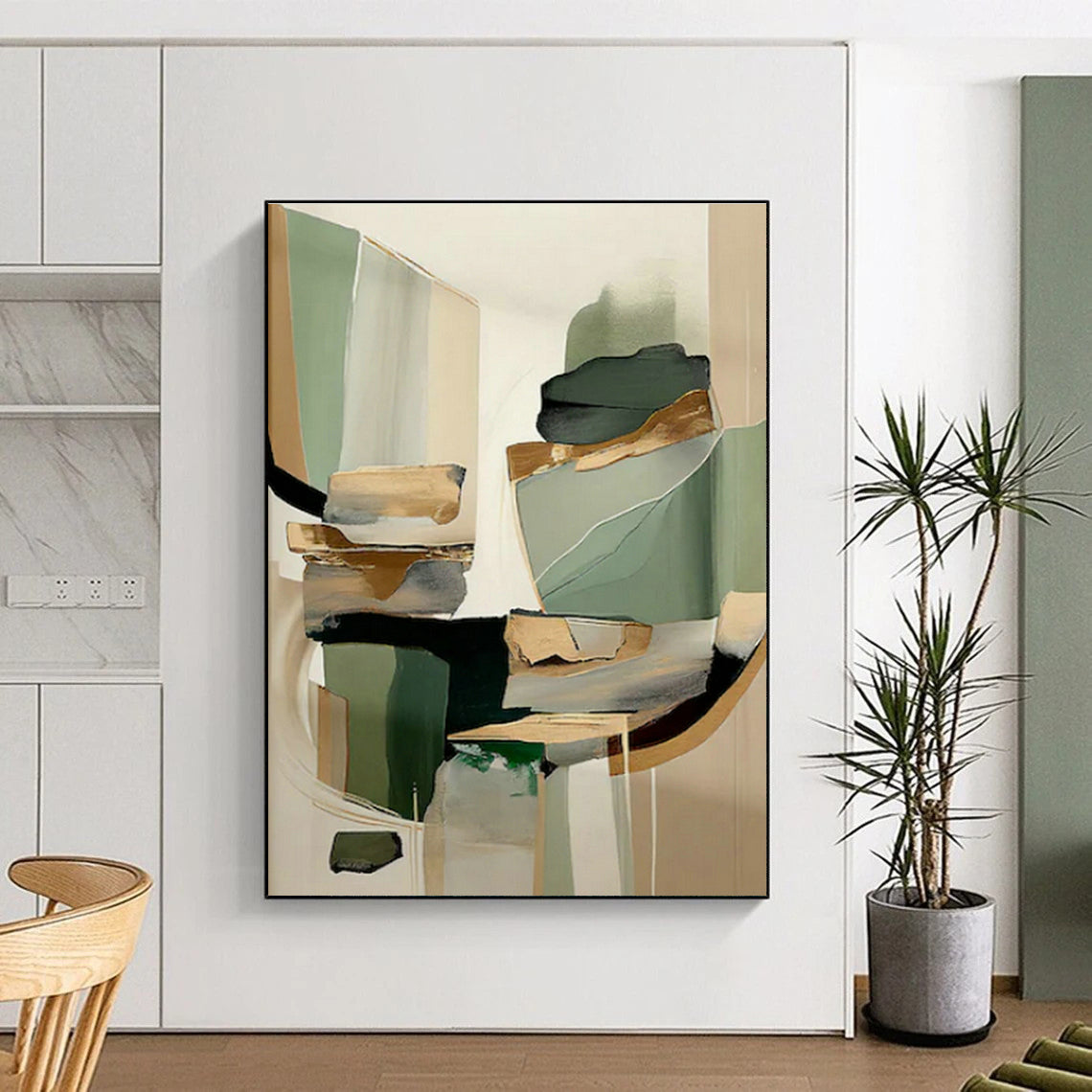 Green - Brown - Gold Geometric Abstract Art for Contemporary Art Gallery & Industrial Loft DLZ1644