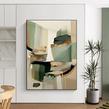 Green - Brown - Gold Geometric Abstract Art for Contemporary Art Gallery & Industrial Loft DLZ1644