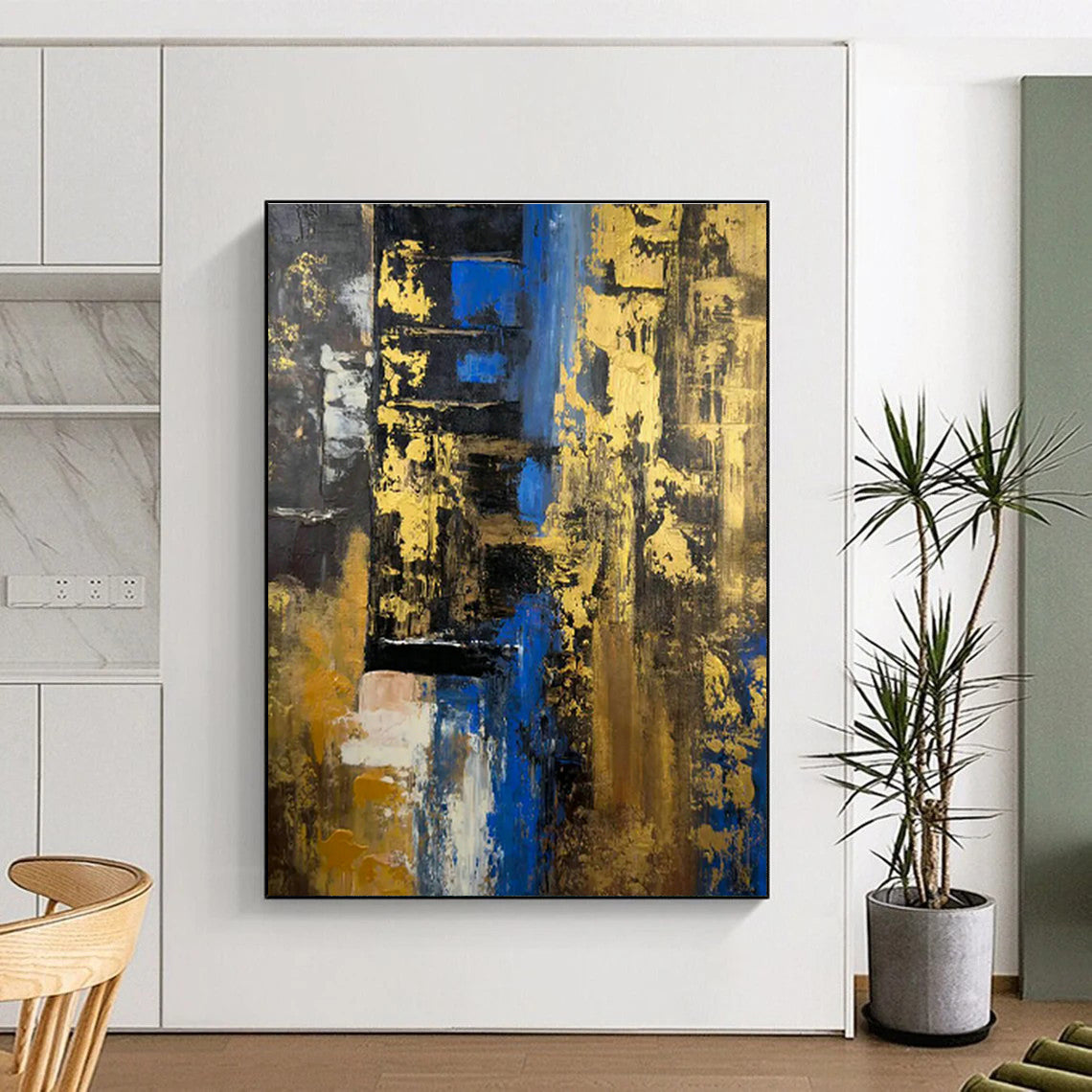 Gold and Blue Abstract Art for Luxury Penthouse & Upscale Lounge DLZ0739