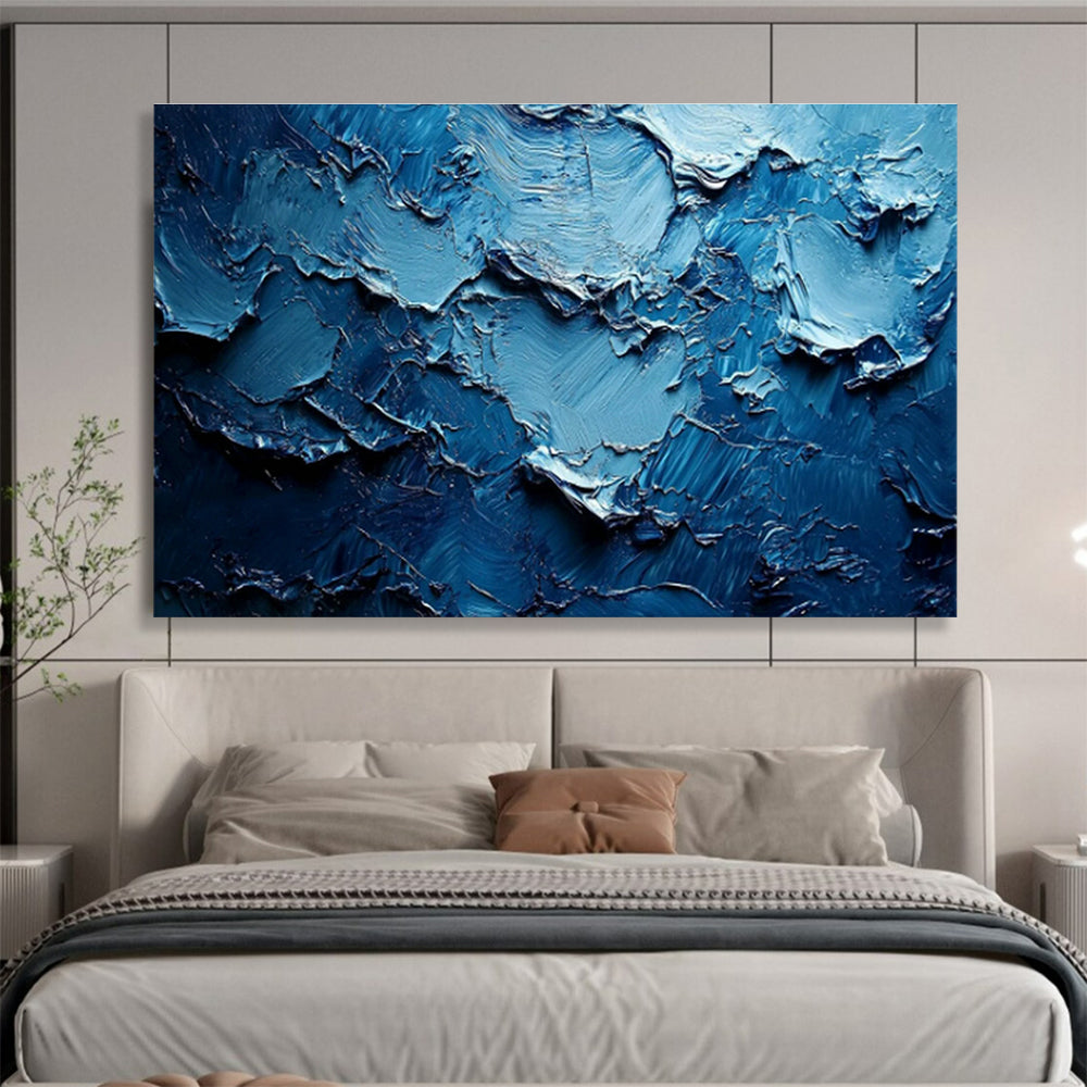 Deep Blue Textured Abstract Art for High - End Jewelry Store Showrooms DLZ3142