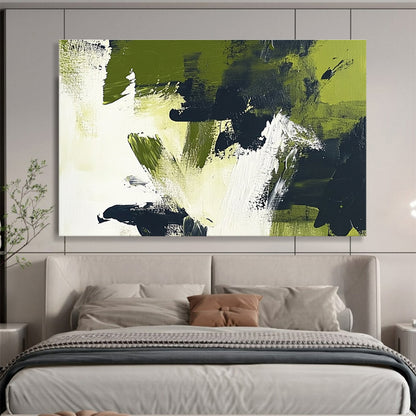 Green - Black Abstract Brushstrokes Art for Eco - Friendly Café & Modern Garden - Themed Office SC248