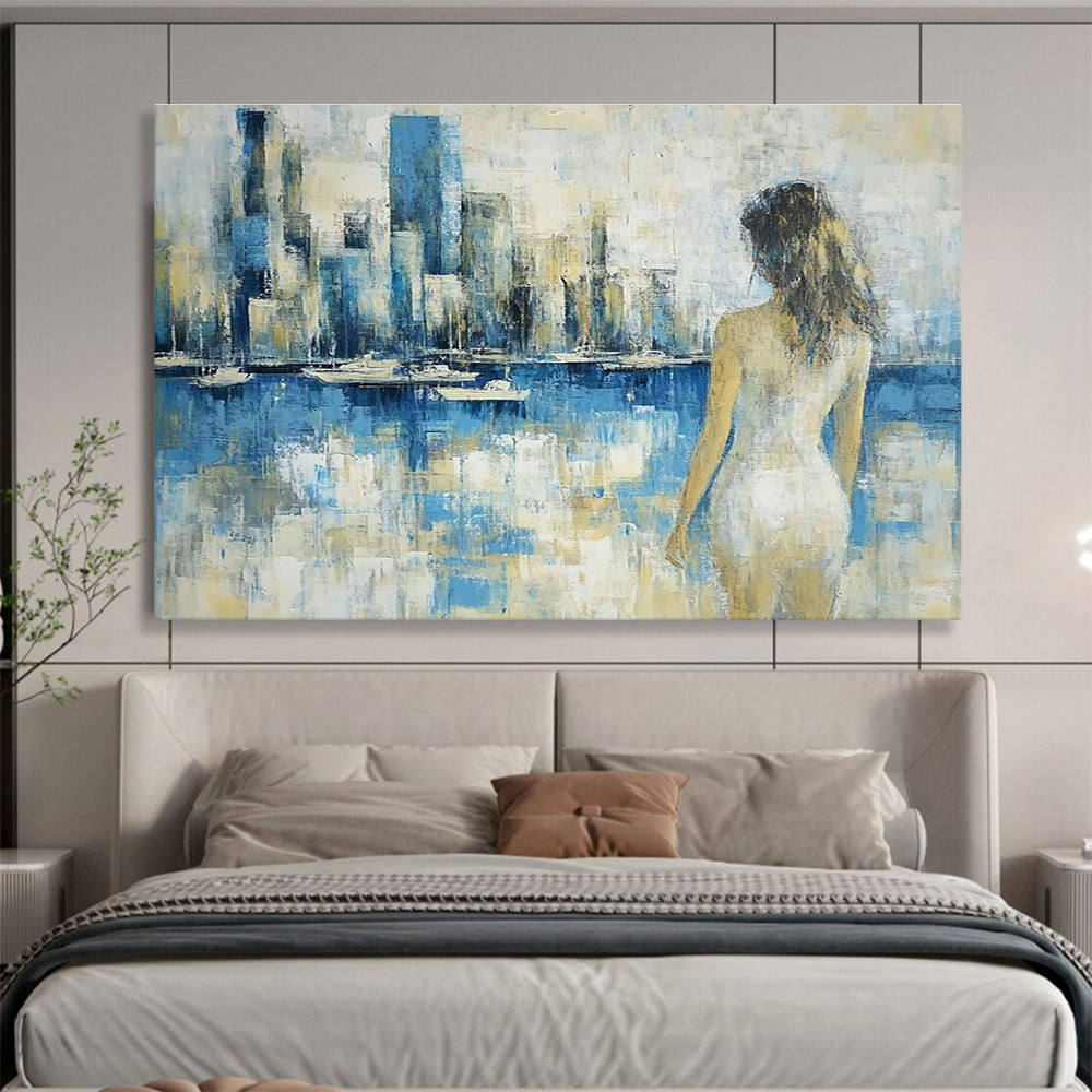 Woman by the Harbor Abstract Art for Seaside Home Office & Nautical Boutique SC356