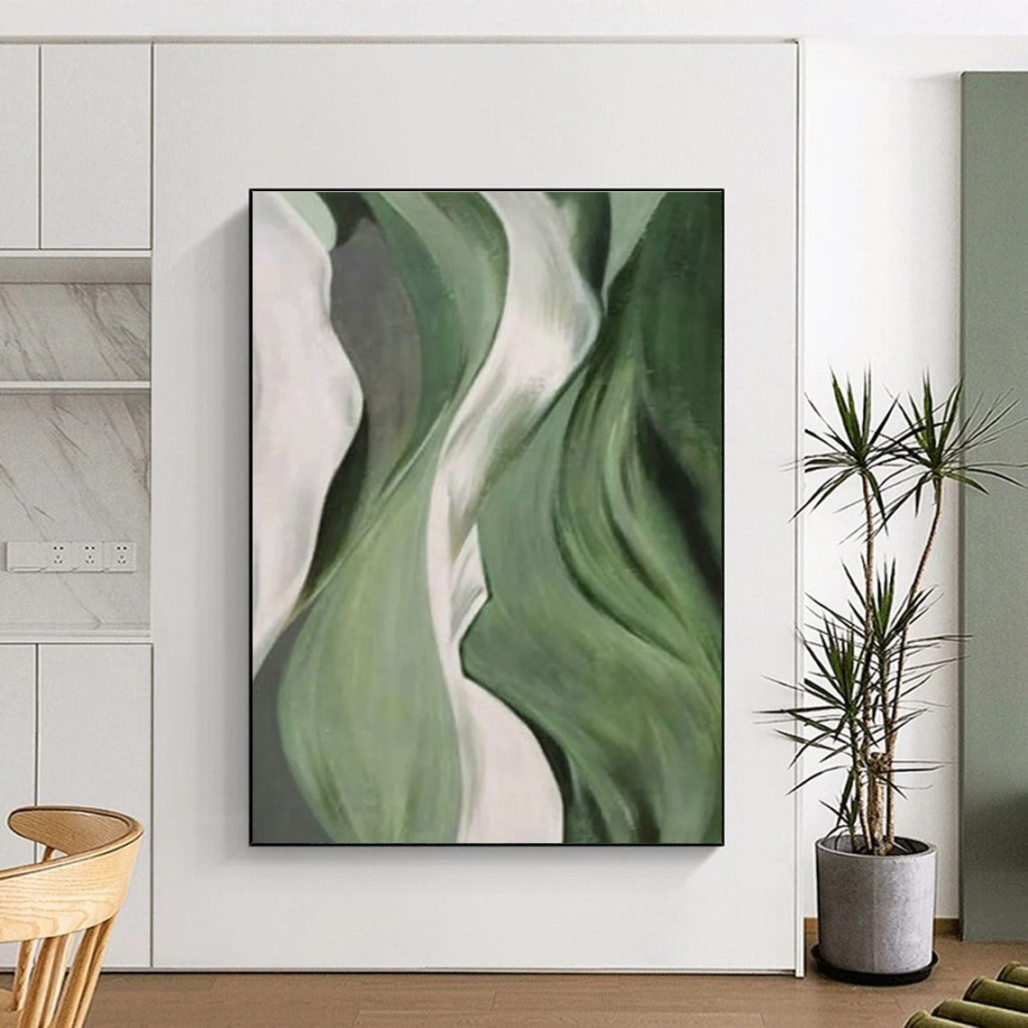 Green Flowing Abstract Art for Yoga Studio & Botanical Garden Café DLZ1061