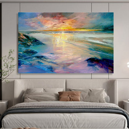 Beach Sunset Oil Painting for Coastal Home Living Room Fireplaces DLZ2597