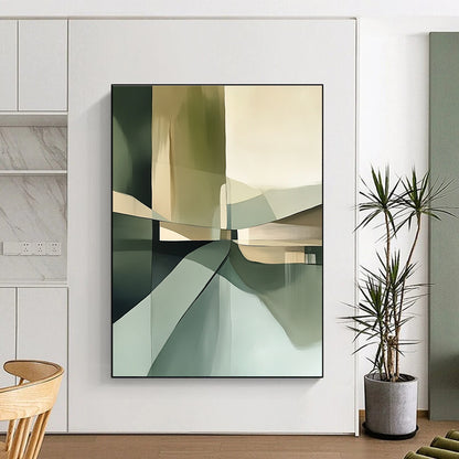 Geometric Green & Beige Abstraction Art for Contemporary Gallery & Architect’s Office STSC114