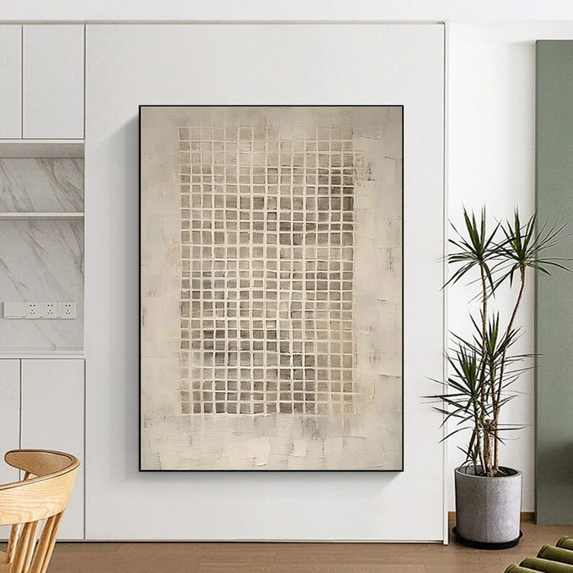 Gray - Grid Abstract Art for Minimalist Home Study Nooks DLZ0128