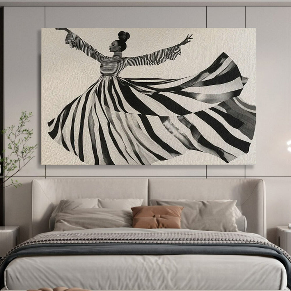 Striped Dress Dancing Figure Art for Art Deco Dance Studio Walls DLZ2615