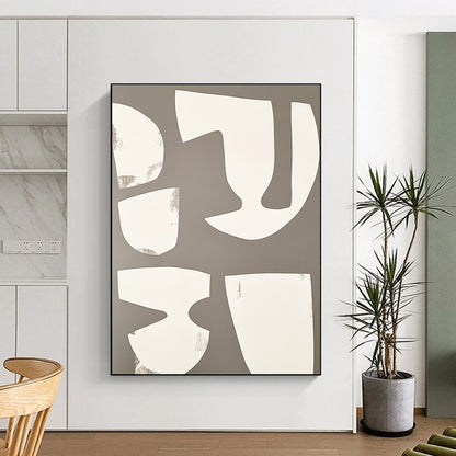 White Shapes on Gray Abstract Geometric Art for Modern Home Office & Minimalist Art Gallery STSC1491