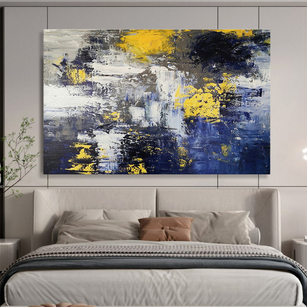 Dynamic Yellow - Blue Abstract Masterpiece to Elevate Modern Living Room Aesthetics DLZ3033