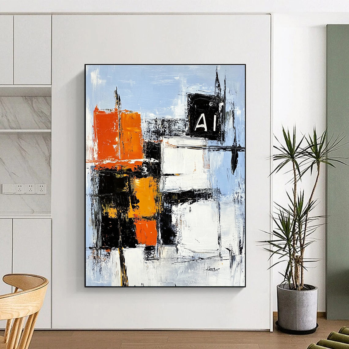 Abstract Color Block with “AI” for Tech - Inspired Office & Modern Art Space STSC742