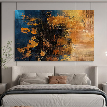 Blue - Gold Texture Abstract Art for Sophisticated Home Bar Areas DLZ2651
