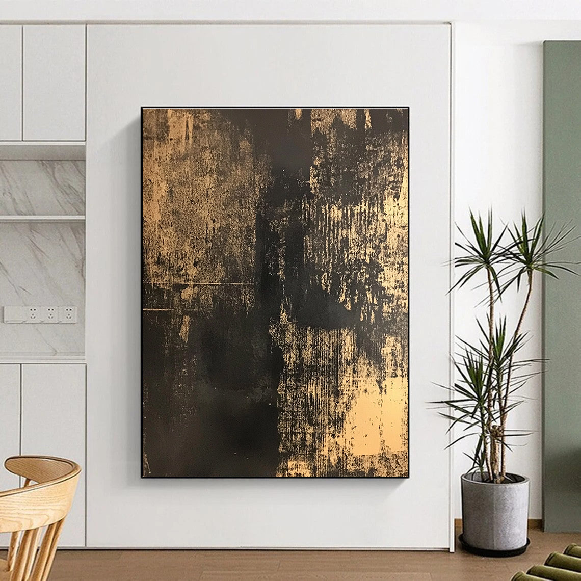 Black and Gold Textured Abstract for Luxury Bedroom & Art Gallery Corridor STSC855