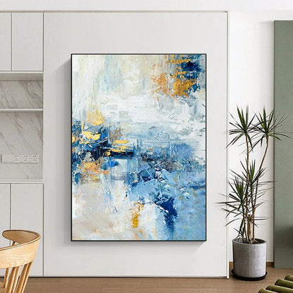 Blue - Gold Abstract Art for Modern Penthouse & Art Gallery Event Space DLZ1488