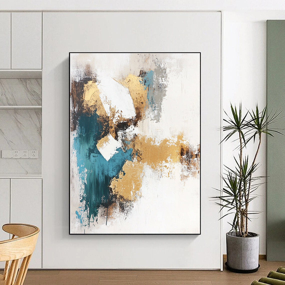 Gold and Teal Abstract Composition for Luxury Hotel Lobby & Contemporary Office STSC211