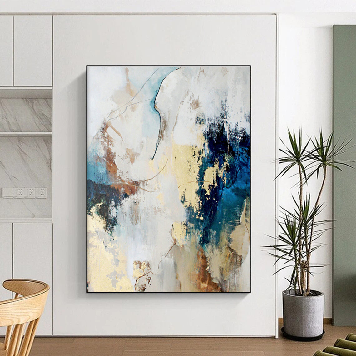 Blue & Gold Abstract Fusion Art for Modern Office Reception & Upscale Lounge DLZ1025