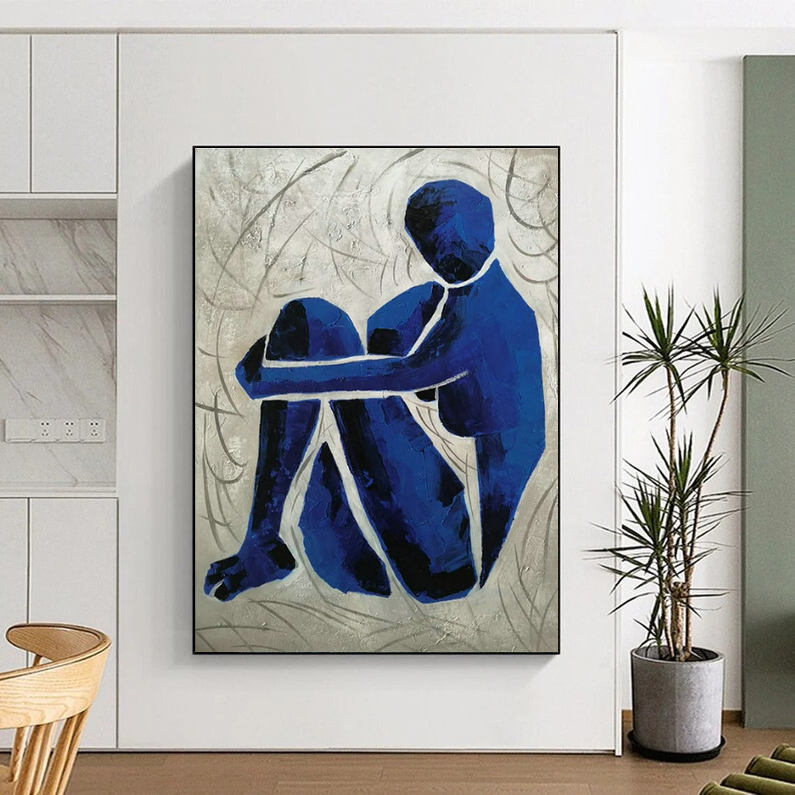 Blue Abstract Figure Art for Wellness Center & Contemporary Home Office DLZ1792