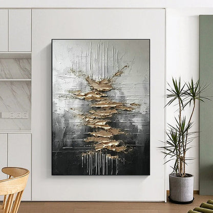 Silver - Gold Textured Abstract Art for Industrial Loft & Art Gallery Exhibition DLZ1751
