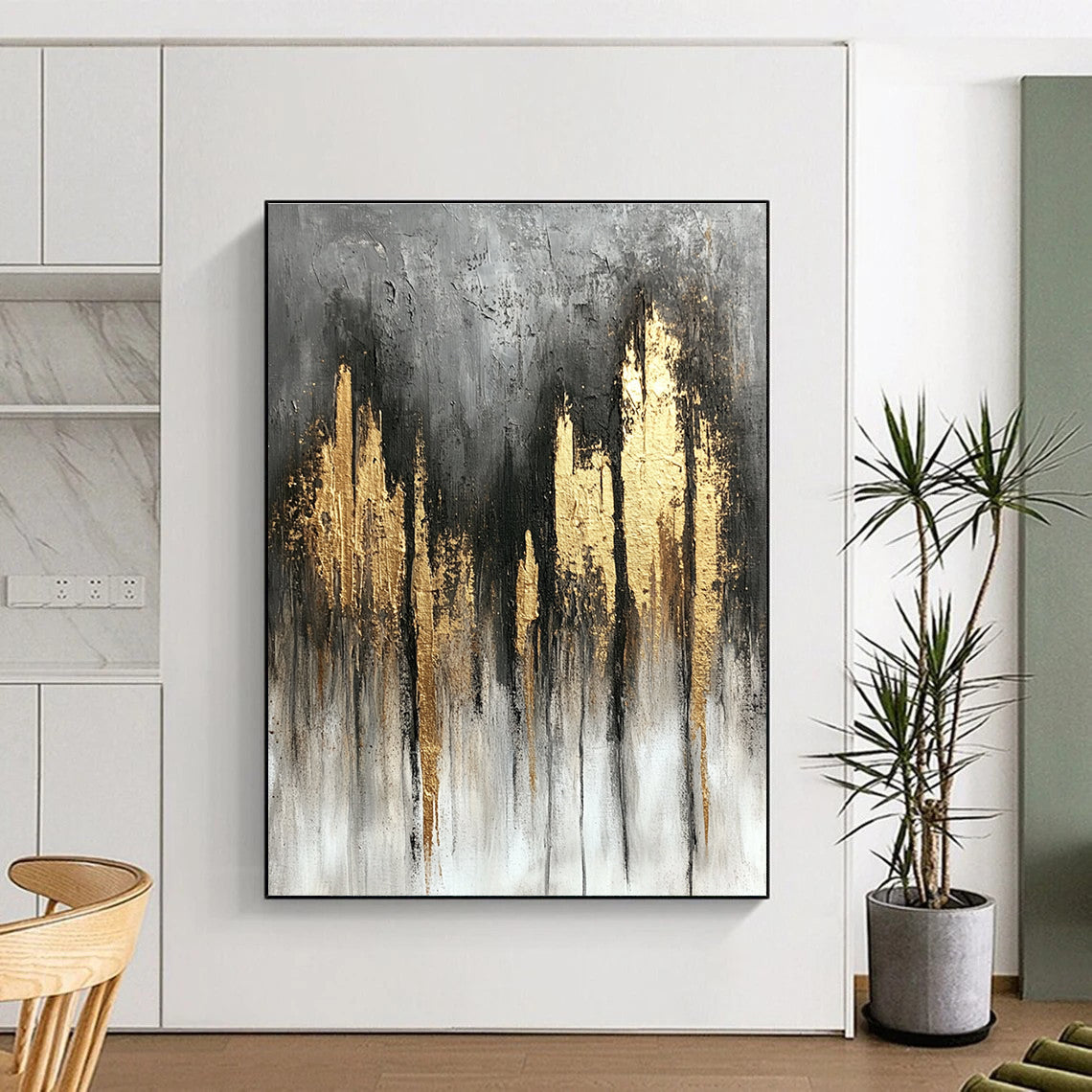 Grey and Gold Abstract Cityscape for Luxury Penthouse Living Room & High - End Hotel Lobby STSC393