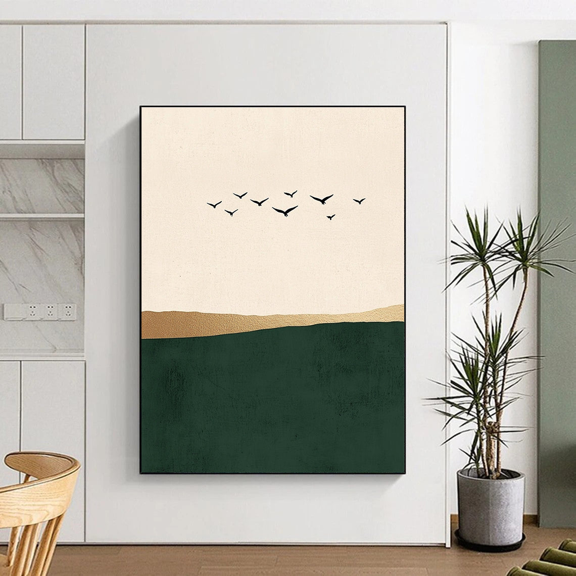 Birds Flying Over Hills Art for Minimalist Living Room & Nature - Inspired Office STSC1340
